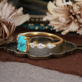 1CT Emerald Cut Turquoise Half Eternity Stacking Wedding Band Ring